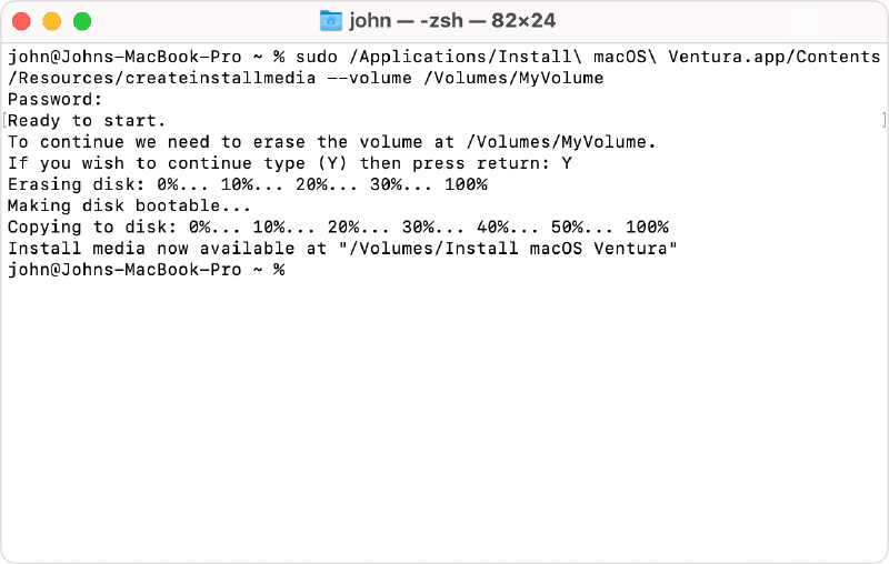 macOS Ventura Terminal Command Createinstallmedia
