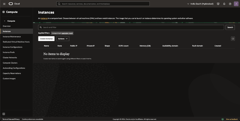 Oracle Cloud Compute Instances