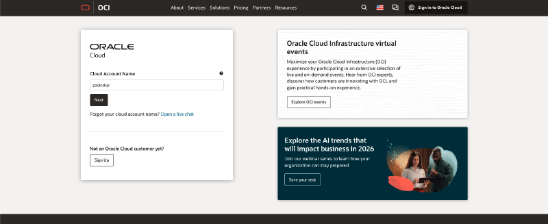 Oracle Cloud Sign In Tenancy