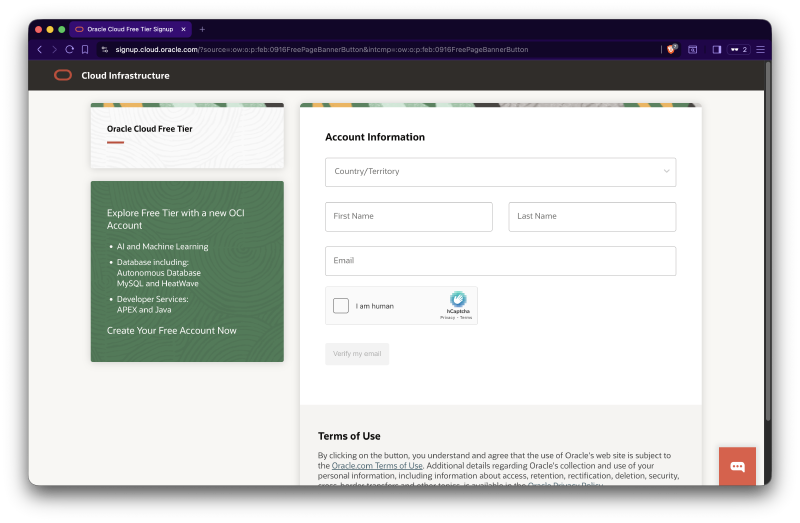 Oracle Cloud Start for Free